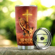 Personalized Jesus Faith Cross Orange Tumbler Cup Stainless Steel Insulated Tumbler 20 Oz Coffee/ Tea Tumbler With Lid Unique Gifts For Friends Relatives On Birthday Christmas Thanksgiving