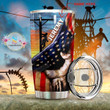 Personalized American Flag Tumbler Gifts For Electricians,  Linemen On Independence Day 20 Oz Sports Bottle Stainless Steel Vacuum Insulated Tumbler