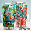 Personalized Flamingoes And The Tropical Jungle Stained Glass Style Tumbler Gifts For Flamingo Lovers,  Flamingo Couples 20 Oz Sports Bottle Stainless Steel Vacuum Insulated Tumbler