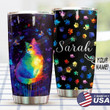 Personalized Colorful Watercolor Cat With Paws Tumbler Best Gifts For Cat Lovers, Pet Lovers On Birthday Christmas Thanksgiving 20 Oz Sports Bottle Stainless Steel Vacuum Insulated Tumbler