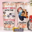 Personalized Postal Worker Tumbler Don't Mess With The Mail Lady Tumbler Cup Stainless Steel Tumbler, Tumbler Cups For Coffee/Tea, Great Customized Gifts For Birthday Christmas