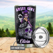 Personalized I Am Who I Am Aries Girl Sitting On Skull Stainless Steel Tumbler, Tumbler Cups For Coffee/Tea, Great Customized Gifts For Birthday Christmas Thanksgiving