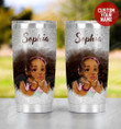 Personalized Black Little Girl With Big Brown Eyes Artwork Stainless Steel Tumbler, Tumbler Cups For Coffee/Tea, Great Customized Gifts For Birthday Christmas Thanksgiving