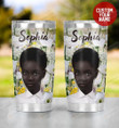 Personalized Black Girl With Short Hair And Flowers Stainless Steel Tumbler, Tumbler Cups For Coffee/Tea, Great Customized Gifts For Birthday Christmas Thanksgiving
