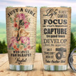 Girl Loves Photography Personalized Tumbler Cup, Life Is Like A Camera, Stainless Steel Insulated Tumbler 20 Oz, Coffee/Tea Tumbler With Lid, Great Gifts For Girl On Birthday Christmas
