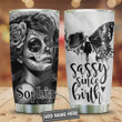 Personalized  Skull Girl Butterfly Tumbler Cup, Sassy Since Birth, Stainless Steel Insulated Tumbler 20 Oz, Perfect Gifts For Skull Lovers, Great Gifts For Birthday Christmas Halloween