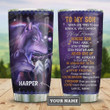 To My Son Native Wolves Personalized Tumbler Cup, Never Give Up, Purple Stainless Steel Vacuum Insulated Tumbler 20 Oz, Great Gifts For Birthday Christmas Thanksgiving, Love Mom