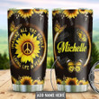 Hippie Sunflower Butterfly Personalized Tumbler Cup Living Life In Peace Stainless Steel Insulated Tumbler 20 Oz Great Customized Gifts For Birthday Christmas Thanksgiving Coffee/ Tea With Lid