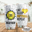 Personalized Eat Sleep Softball Custom Name Stainless Steel Tumbler, Tumbler Cups For Coffee/Tea, Great Customized Gifts For Birthday Christmas Thanksgiving
