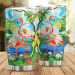 Personalized Flamingoes And The Tropical Jungle Stained Glass Style Tumbler Gifts For Flamingo Lovers On Birthday Christmas 20 Oz Sports Bottle Stainless Steel Vacuum Insulated Tumbler