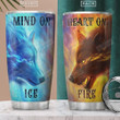Fire And Ice Wolves, Blue And Yellow Tumbler, Stainless Steel Vacuum Insulated, 20 Oz Tumbler Cups For Coffee/Tea, Gifts For Birthday Christmas Thanksgiving, Perfect Gifts For Wolf Lovers