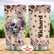 Personalized Skull And Pink Flowers Vintage Tumbler Gifts For Birthday Christmas Thanksgiving 20 Oz Sports Bottle Stainless Steel Vacuum Insulated Tumbler