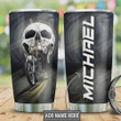 Personalized Biker Skull, Stainless Steel Vacuum Insulated Tumbler 20 Oz, Black Tumbler, Skull On Road, Perfect Gifts For Horror Lovers, Great Gifts For Birthday Halloween