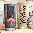 Pink Butterfly Breast Cancer Girl Personalized Tumbler Cup Faith Over Fear Stainless Steel Insulated Tumbler 20 Oz Perfect Customized Gifts For Birthday Christmas Thanksgiving Tumbler With Lid