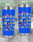 Alphabets Cartoon Style In Blue Stainless Steel Tumbler Cup For Coffee/Tea