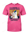 Retro Navy Coffee Unicorn I Hate Morning People Short-Sleeves Tshirt, Pullover Hoodie, Great Gift For Thanksgiving Birthday Christmas