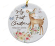 Baby's First Christmas Ornament, Baby Girl Deer Ornament, Floral Christmas Ornament Baby Ornament,, Baby's First Christmas Ornament
