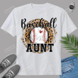 Womens Baseball Aunt Leopard Printed Mothers Day T-Shirt