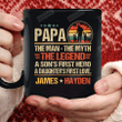 Personalized Father And Kids Retro Mug Papa The Man The Myth The Legend A Son's First Hero A Daughter's First Love Mug Best Gifts From Son And Daughter To Dad On Father's Day 11 Oz - 15 Oz Mug