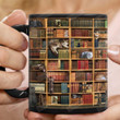 Cat Library Bookshelf Mugs, Gifts For Book Lovers, Gifts For Friends, Birthday Mug, Black Mug Gifts, Reading Book Mug, Christmas Day Gifts