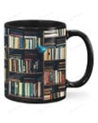 Library Bookshelf Mugs, Gifts For Book Lovers, Gifts For Friends, Librarian Mug Book With Lamp Birthday Mug, Black Mug Gifts, Reading Book Mug Christmas Day Gifts
