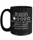 Diabetes Mug, Diabetes Not Recommended, Type 1 Diabetes