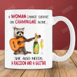 A Woman Cannot Survive On Champagne Alone Mug Raccoon And Guitar Mug Guitar Lovers Gift, Raccoon Woodland Mug