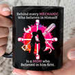 Behind Every Mechanic Who Belives In Himselft Love Mug Gift Is A Mechanic Mom Who Believed In Him First 11oz 15oz Coffee Ceramic Mug Gift For Son Birthday Father's Day Mother's Day