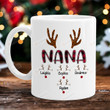 Personalized Christmas Reindeer Nana Mug, Deer Leopard Plaid Ceramic Coffee Mug
