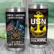 Personalized Usn Anchor American Flag, I Am A Proud Navy Veteran Stainless Steel Tumbler Cup