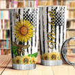Personalized American Flag Sunflower Bee Hippie Stainless Steel Tumbler