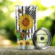 Personalized American Flag Sunflower Bee Hippie Stainless Steel Tumbler