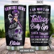 Personalized Gemini Girl Sitting On Purple Skull Stainless Steel Tumbler Cup