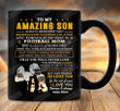 Personalized To Amazing Son Football Mug, Behind Every Football Player Is Football Mom, Gift For Son From Mom, Father's Day Gift