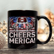 Cheers Merica Funny Fishing Ceramic Mug, Gifts For Fishing Dad, Beer Lovers, Gifts For Fishing Lovers, Gifts For Him, Fathers Day Gifts, 4th Of July American Flag