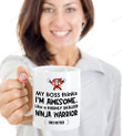 My Boss Thinks I'm Awesome Coffee Mug, Best Fun Cute Funny Employee Appreciation From Boss, Gift For Coworker