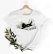 Funny Book Lover Shirt, Cat Lover Shirt, Cute Book Cat Shirt, Cat Day Shirt, Cat Book Shirt, Book Nerd Shirt, Floral Book Art Shirt, Reader Bookish Shirt