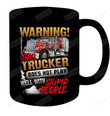 This Trucker Does Not Play Well With Stupid People Mug, Trucker Mug, Heavy Truck Mug, Truck Driver Mug, Red Truck Mug, Gifts For Dad Father, For Trucker Dad