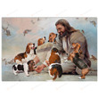 Christian Wall Art God Surrounded By Basset Hound Angels, Basset Hound Dog Lovers Jesus Wall Art Poster Canvas, Jesus Poster Canvas Art