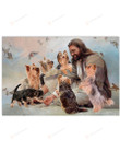 Christian Wall Art God Surrounded By Yorkshire Angels, Yorkshire Dogs Lovers Jesus Canvas Print, Jesus Poster Canvas Art