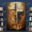 Jesus And Awesome Lion Christian Wall Art Poster Canvas, Lion And Corss Canvas Print, Jesus Poster Canvas Art