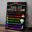 Library Rules Poster Canvas, Gifts For Students Teacher Librarian, Motivational Classroom Welcome Wall Art Decor, Back To School Gifts