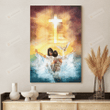 God In Ocean Wall Art Poster Canvas, Jesus Cross In The Sky Canvas Print, Jesus Poster Canvas Art