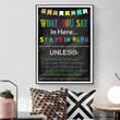 Welcome To Kindergarten Poster No Frame, What You Say In Here Stays In Here Print, Back To School, Teacher Gifts