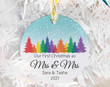 Personalized First Christmas Mrs And Mrs Lesbian Ceramic Ornament Married Gifts Lesbian Wedding Lesbian Wife Newlywed Christmas Rainbow Ornament 2021 Hanging Decor