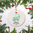 Personalized Baby's First Christmas Watercolor Dinosaur Ornament 2021