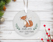 Personalized Fox Baby's First Christmas Ornament, Fox Lover Gift Ornament, Christmas Keepsake Gift Ornament