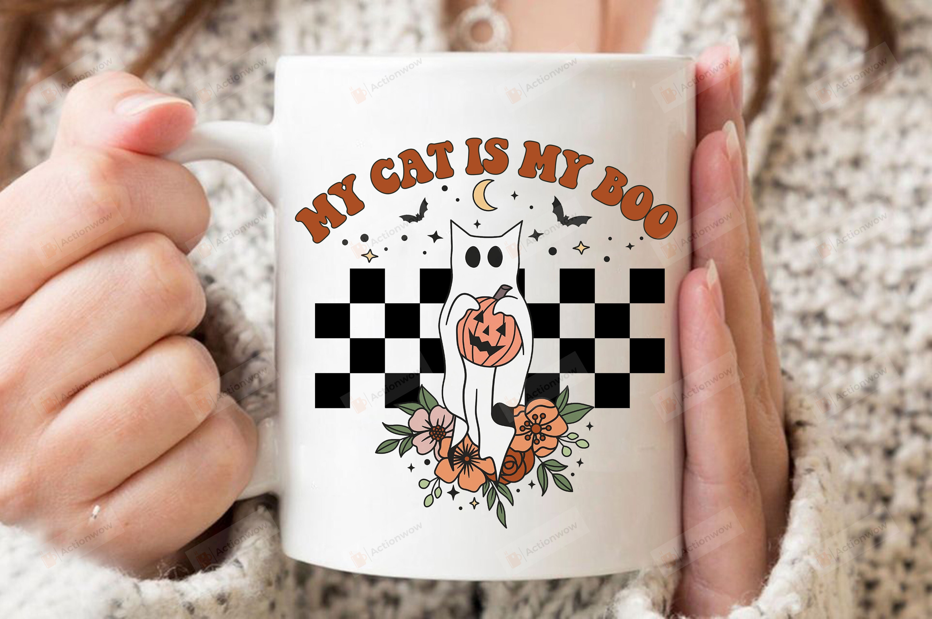 My Cat Is My Boo Mug, Funny Halloween Cat Mug, Cute Ghost Mug, Halloween Gifts For Cat Mom Cat Dad Cat Lovers