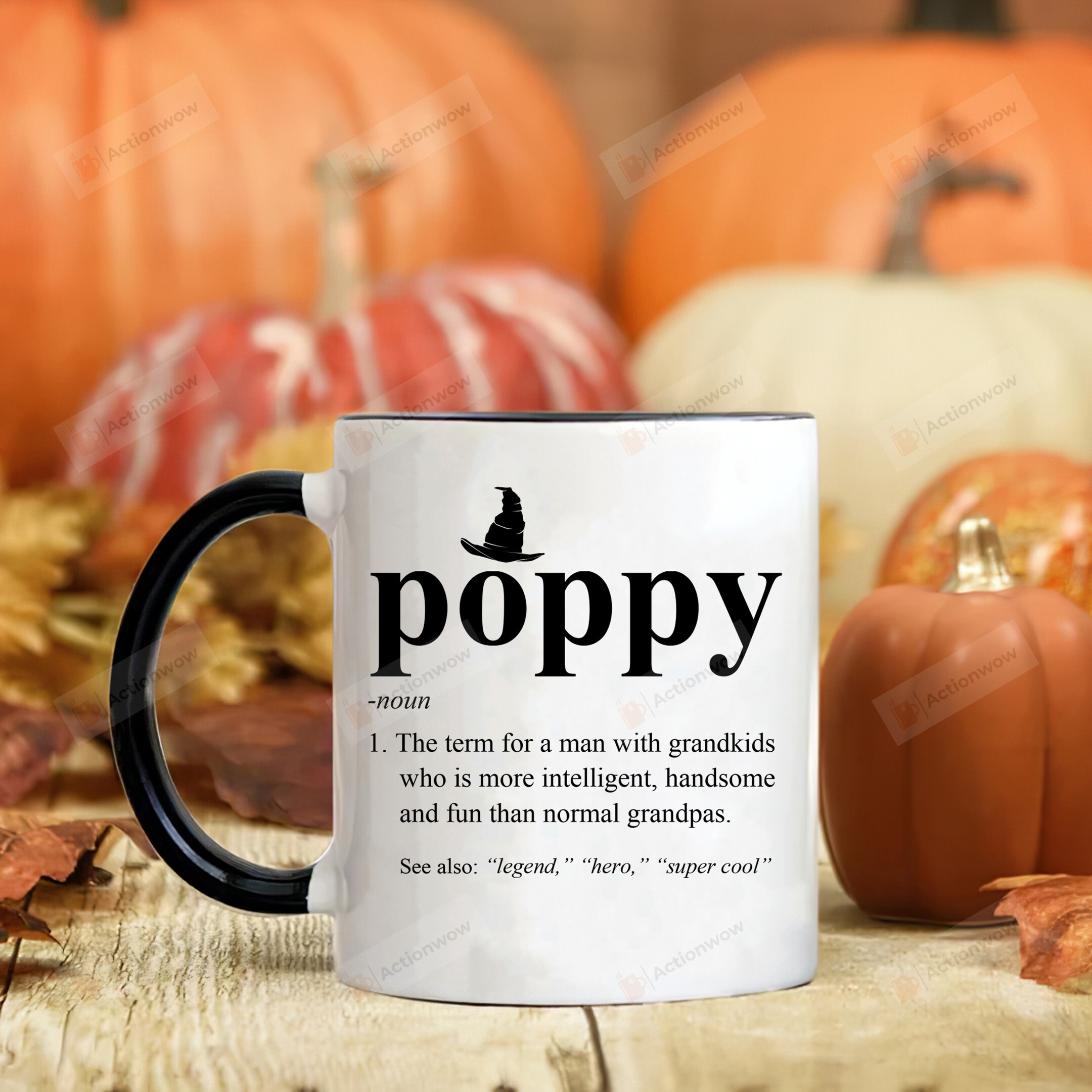 Hallo Poppy Definition Mug, Wizard Hat Halloween Mug Gifts For Grandpa Papa Pops From Grandkids, Funny Coffee Halloween Family Gifts