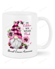 Breast Cancer In October We Wear Pink Mug, Funny Pink Gnome Gifts For Halloween, Pink Ribbon, Survivor, Warrior Ceramic Coffee Mug - Printed Art Quotes 11-15 Oz Mug